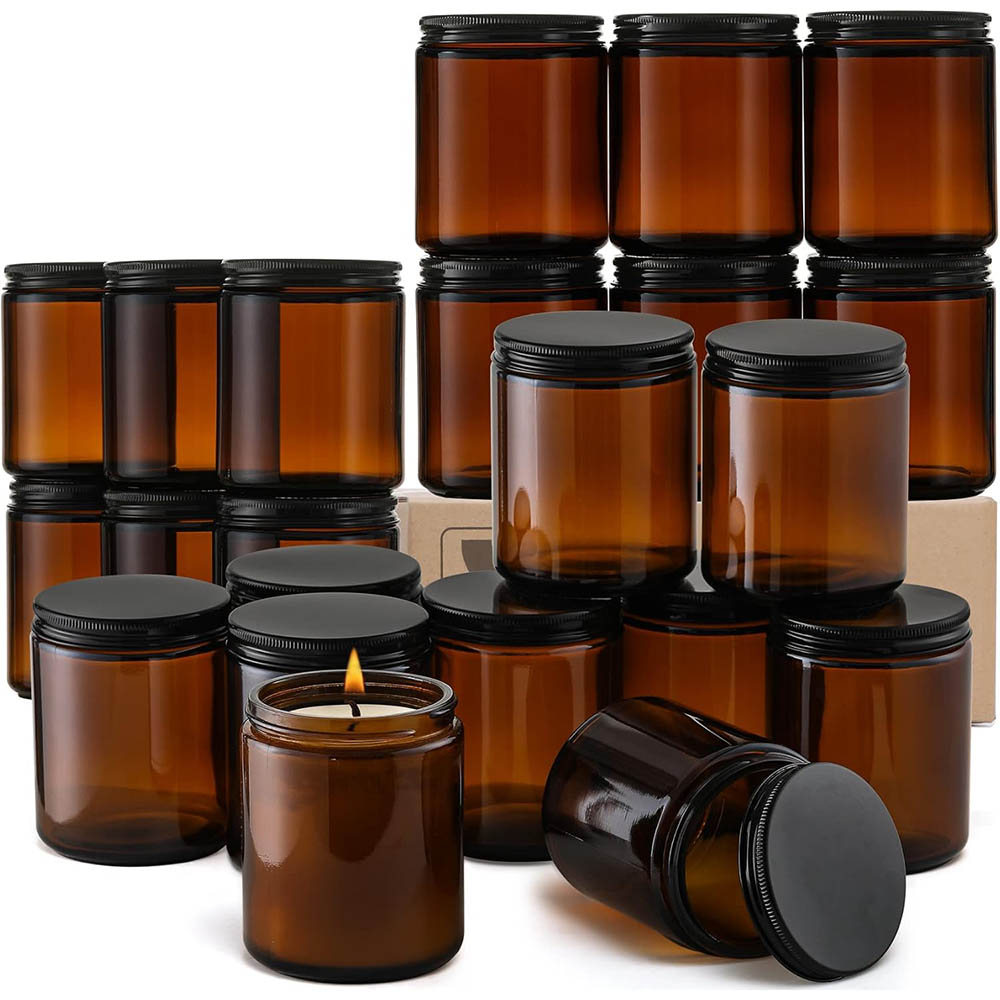 8oz Amber Glass Jars with Blac - Candle Making Glass recension och pris